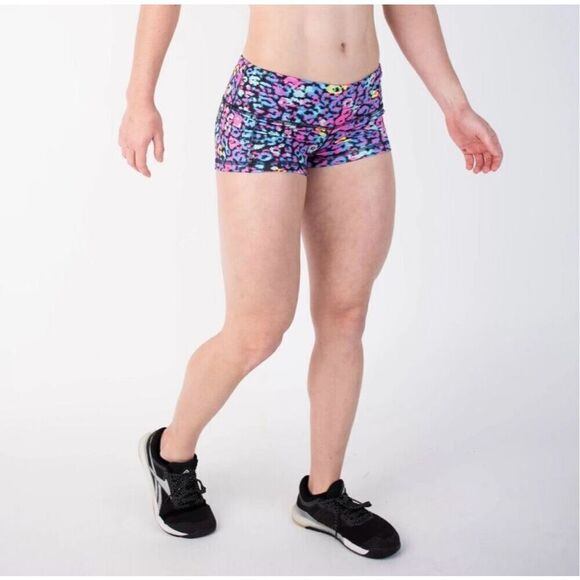 Fleo Miami Rainbow Leopard-Print Stretch Athletic Shorts Women's Size Small EUC - Picture 7 of 9